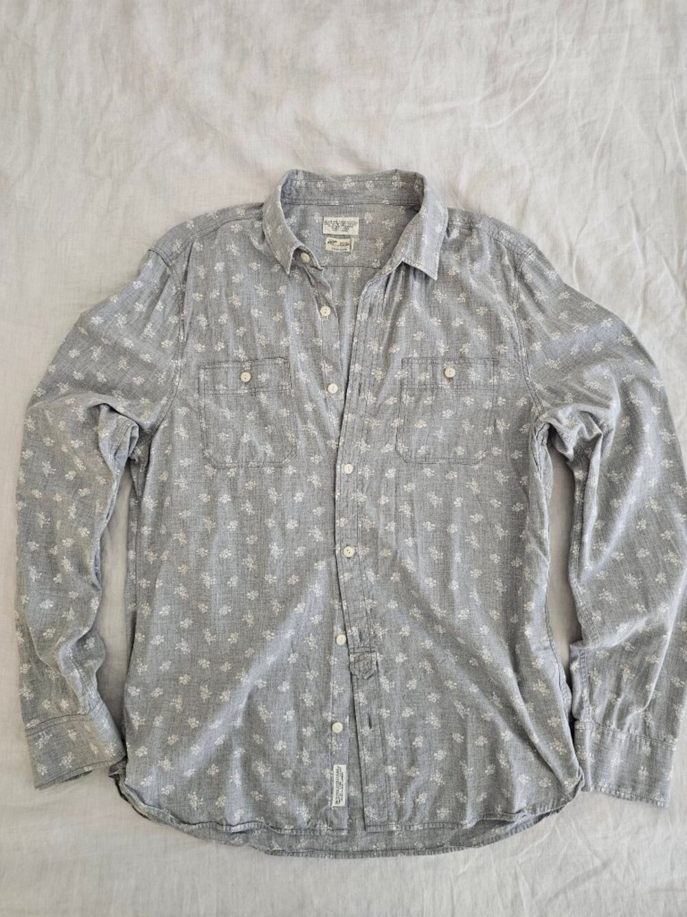 AllSaints Shimane Shirt Men's L Blue Floral Print Long Sleeve 100% Cotton